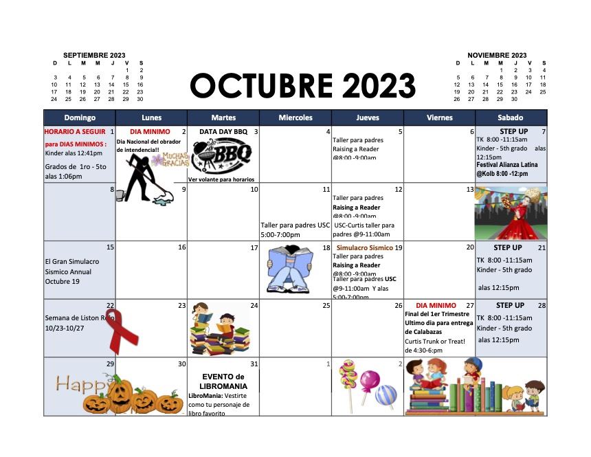  Ocotber Calendar Spanish 